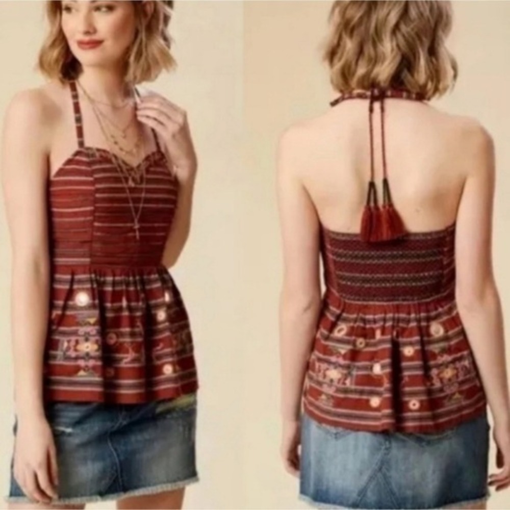 Altar'd State embroidered Sweetheart‎ Neckline Peplum Halter Top Blouse Size Med